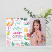 ガールズフォトサマープールパーティー誕生日招待状 招待状 (スタンド正面)
