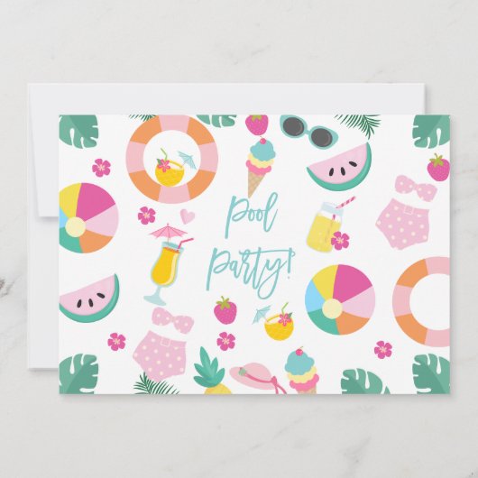 ガールズフォトサマープールパーティー誕生日招待状 招待状 (裏面)