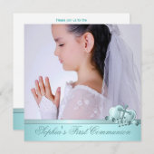 ガールズフォトティール（緑がかった色）ブルーファースト招待状 招待状 (正面/裏面)