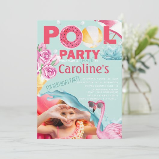 ガールズフォトプールパーティー誕生日 招待状 (スタンド正面)