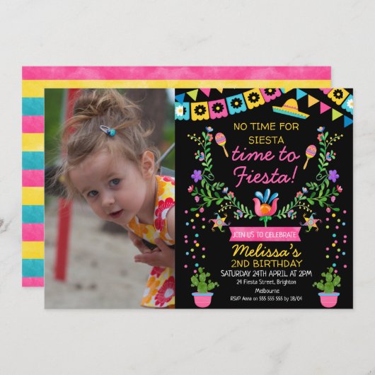ガールズフォトメキシコフローラフィエスタ誕生日インビタ 招待状 (正面/裏面)