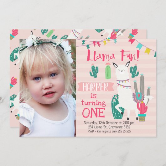 ガールズフォトラマおもしろい誕生日招待状 招待状 (正面/裏面)