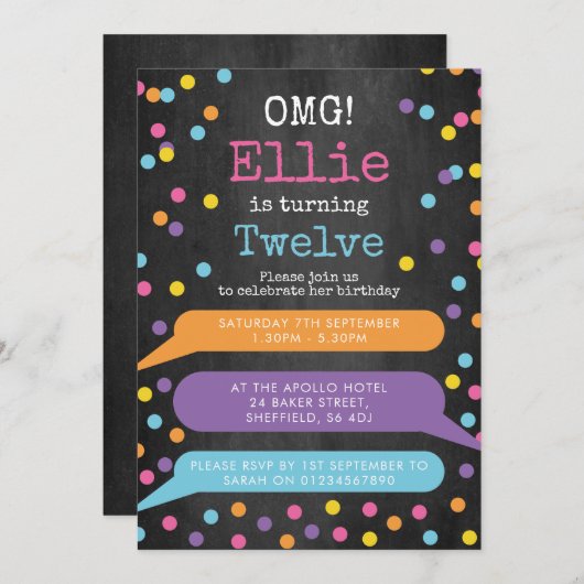 ガールズフォンをテーマにした誕生日パーティーの招待 招待状 (正面/裏面)