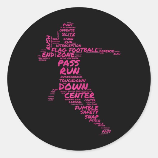 ガールズフラッグサッカープレーヤーワードアートタイポグラフィ ラウンドシール (正面)