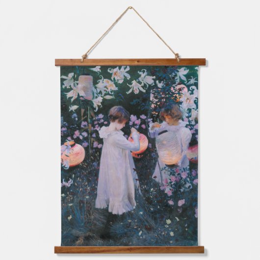 ガールズフラワーズランタンクラシックヴィンテージファインアート 吊り下げ型タペストリー (正面)