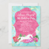 ガールズフラワーユニコーン誕生日パーティーへの招待 招待状 (正面)