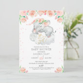 ガールズフローラスリーピングエレファントベビーシャワー 招待状 (スタンド正面)