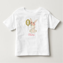 ガールズフローラバニーファースト誕生日Tシャツ トドラーTシャツ