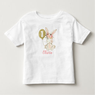 ガールズフローラバニーファースト誕生日Tシャツ トドラーTシャツ