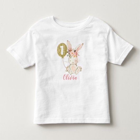 ガールズフローラバニーファースト誕生日Tシャツ トドラーTシャツ (正面)