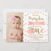 ガールズフローラピンクパンプキン1回誕生日招待状 招待状 (正面)