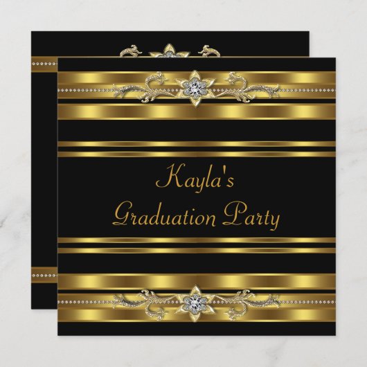 ガールズブラック&金ゴールド卒業パーティー 招待状 (正面/裏面)