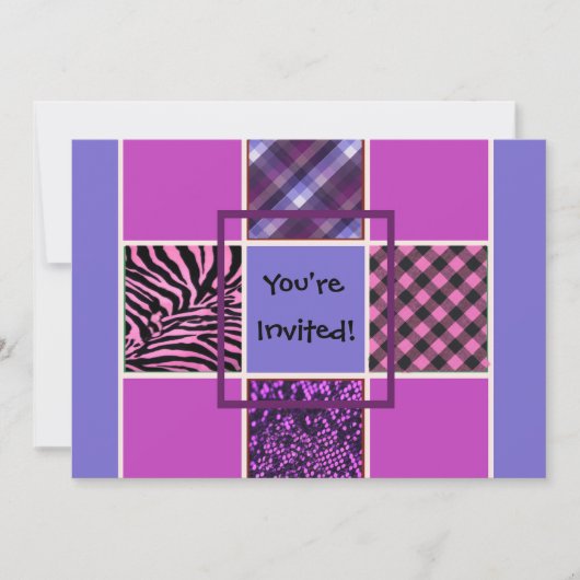 ガールズブルーおもしろいミックス誕生日招待状 招待状 (正面)