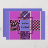 ガールズブルーおもしろいミックス誕生日招待状 招待状 (正面/裏面)