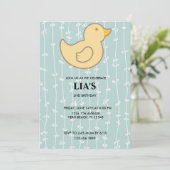 ガールズブルーストライプのダック誕生日パーティーへの招待。 招待状 (スタンド正面)