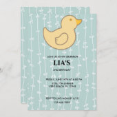 ガールズブルーストライプのダック誕生日パーティーへの招待。 招待状 (正面/裏面)