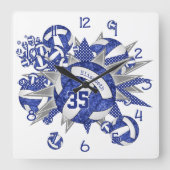ガールズブルーホワイトバレーボールスターズ名前をカスタムする スクエア壁時計 (正面)