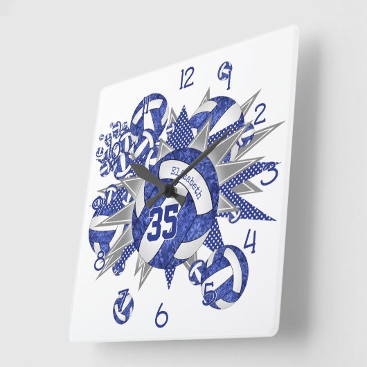 ガールズブルーホワイトバレーボールスターズ名前をカスタムする スクエア壁時計 (傾斜)