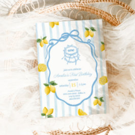 ガールズブルーレモンアマルフィ水彩1st誕生日 招待状