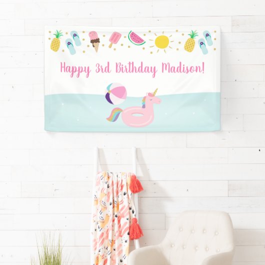 ガールズプールパーティーアイスクリームサンシャイン誕生日 横断幕 (インサイチュ)