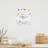 ガールズプールパーティーアイスクリーム誕生日ウェルカム ポスター (キッチン)