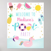 ガールズプールパーティーアイスクリーム誕生日ウェルカム ポスター (正面)