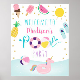 ガールズプールパーティーアイスクリーム誕生日ウェルカム ポスター