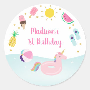 ガールズプールパーティーアイスクリーム誕生日 ラウンドシール