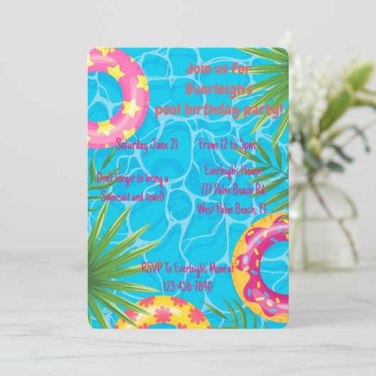 ガールズプールパーティーサマー誕生日 招待状 (スタンド正面)
