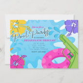 ガールズプールパーティースクールウォーター夏ハイビスカス 招待状 (正面)