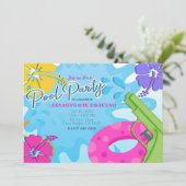 ガールズプールパーティースクールウォーター夏ハイビスカス 招待状 (スタンド正面)