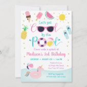 ガールズプールパーティーレッツゲークール誕生日 招待状 (正面)