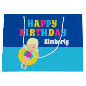 ガールズプールパーティー誕生日カワイイカスタム ラージペーパーバッグ (正面)