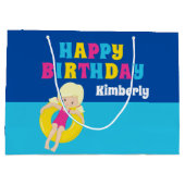 ガールズプールパーティー誕生日カワイイカスタム ラージペーパーバッグ (裏面)