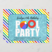 ガールズプールパーティー誕生日パーティーへの招待 サンキューカード (正面/裏面)