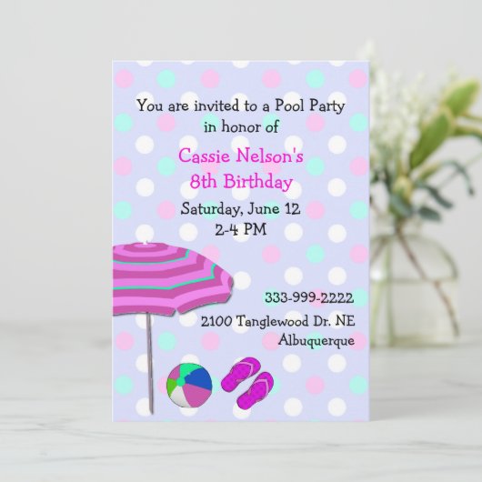 ガールズプールパーティー誕生日招待状 招待状 (スタンド正面)