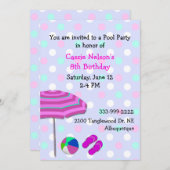 ガールズプールパーティー誕生日招待状 招待状 (正面/裏面)