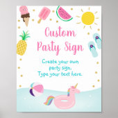 ガールズプールパーティー誕生日標識 ポスター (正面)