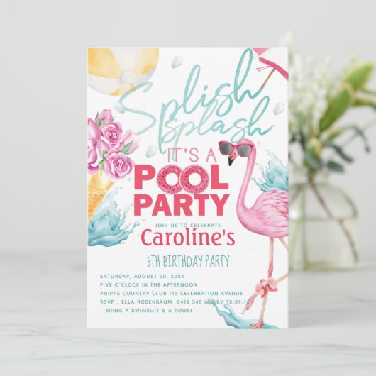 ガールズプールパーティー誕生日 招待状 (スタンド正面)