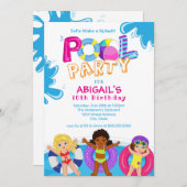 ガールズプールパーティー10誕生日 招待状 (正面/裏面)
