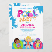 ガールズプールパーティー10誕生日 招待状 (正面/裏面)