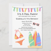 ガールズプ10代のールパーティービキニ誕生日招待状 招待状 (正面)