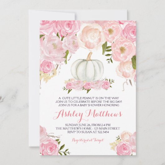 ガールズベビーカボチャベビーシャワー招待状 招待状 (正面)