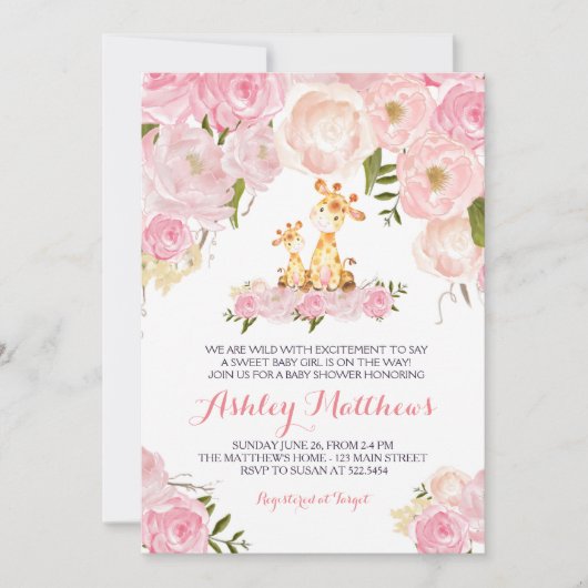 ガールズベビーキリンベビーシャワー招待状 招待状 (正面)