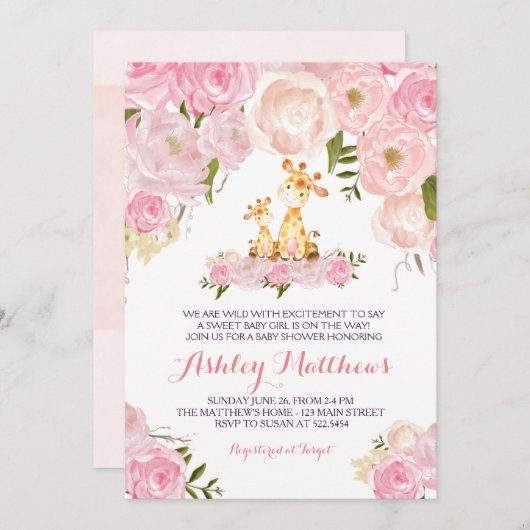 ガールズベビーキリンベビーシャワー招待状 招待状 (正面/裏面)