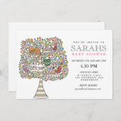 ガールズベビーシャワーフクロウ猫&バード招待状 招待状 (正面/裏面)