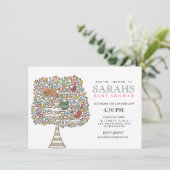 ガールズベビーシャワーフクロウ猫&バード招待状 招待状 (スタンド正面)