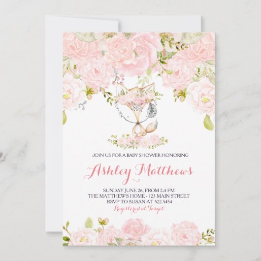 ガールズベビーフォックスベビーシャワー招待状 招待状 (正面)