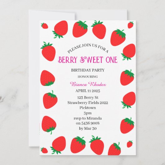 ガールズベリパーソナライズされたースウィートワン招待状 招待状 (正面)