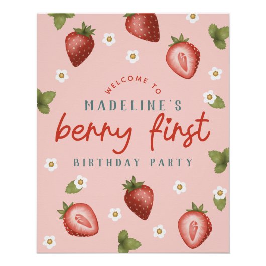 ガールズベリーファーストキッズファースト誕生日ウェルカムサイン ポスター (正面)